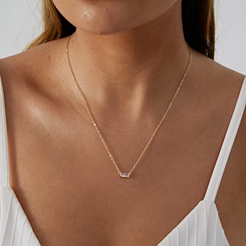 Mideeo Gold Cz Diamond Necklace For Women Dainty Cubic Zirconia Pendant Necklaces 14K Gold Minimalist Baguette Cz Pendant Necklace Gold Jewelry Gifts #TOP1
