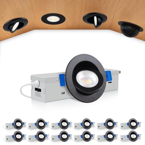 zouzai 2 Inch Gimbal LED Recessed Lights, 5CCT, 5W 550LM, Black 12 Pack