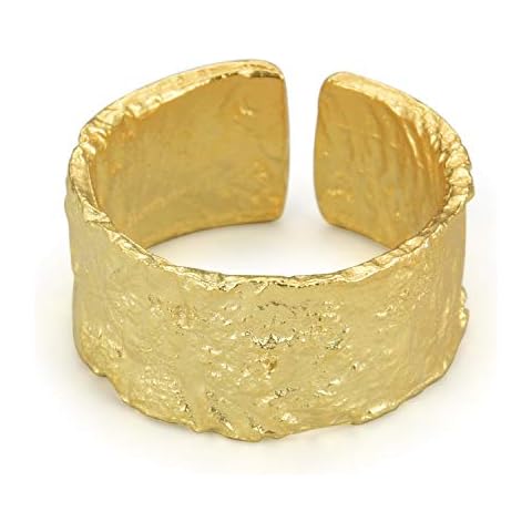 Springlight Valentines Gifts for Her S925 Sterling Silver Ring Irregular Surface Gold and Silver Foil Wide Ring Open Rings Handmade Jewelry Birthday Gifts for her, Gifts for Women.(Gold) Cover