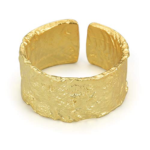 Springlight ✦ Valentinstag S925 Sterling Silber Silber Breit Ringe Unregelmäßige Oberfläche Gold Silberfolie Breiter Ring öffnen Ringe Frauen Personalisierter Schmuck Geschenke für Frauen.(Gold)