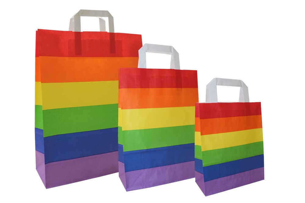 PGV Papiertragetaschen mit Flachhenkel Regenbogen Pride LGBT - Verschiedene Größen und Mengen (18 + 8 x 22 cm, 100 Stück)
