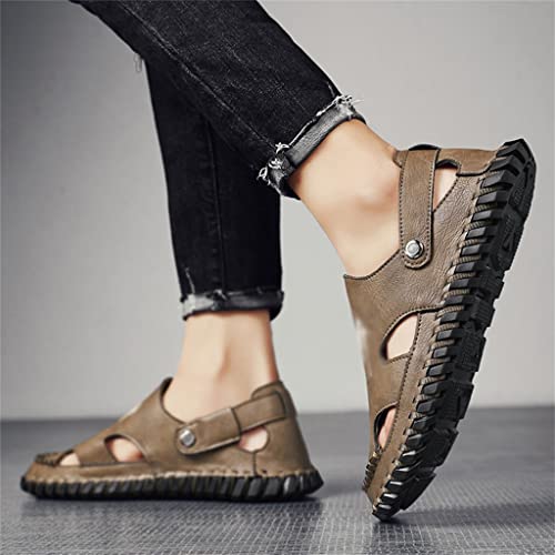 Men's Genuine Leather Sandals Soft Breathable Shoes Beach Sandals Leather Men Sandals(45)2