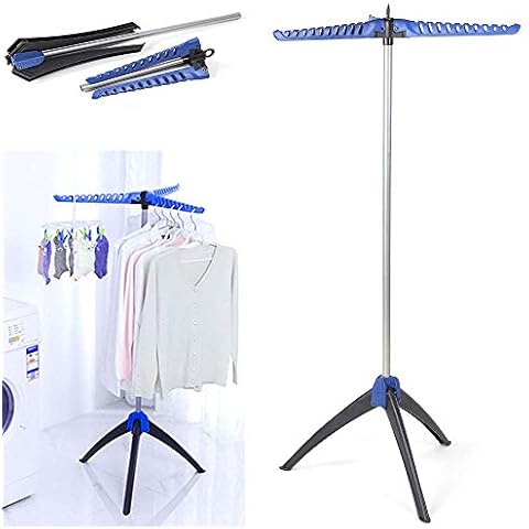 CellDeal Foldable Clothes Rail Sturdy Foldable Clothes Airer Hangaway Clothes Hanger Stand Three Arms Clothes Drying Rack Indoor Outdoor 30 Hangers 23X23X56in Cover