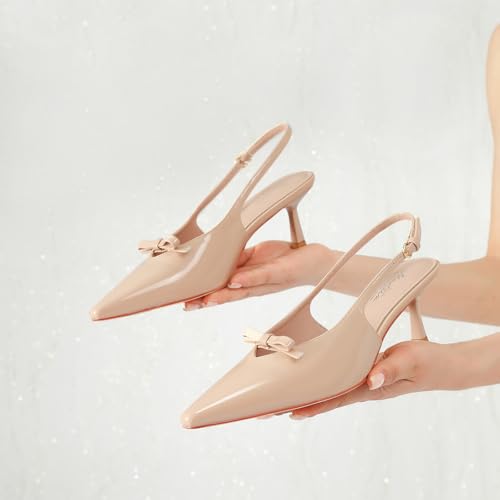 Image of Mostrin Kitten Heels for Women Pointed Toe Pumps Patent Leather Low Heel Slingback Heels with Buckle Dress Shoes for Dating Party Working