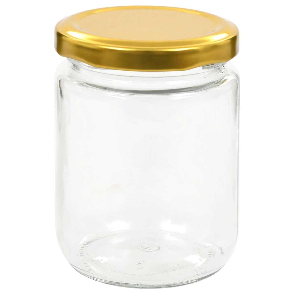 48 Stk. Marmeladengläser 230 ml mit goldenem Deckel, Einmachgläser für Konfitüre, Chutney, Saucen, Einweckgläser Set aus Glas, Aufbewahrungsgläser für Küche