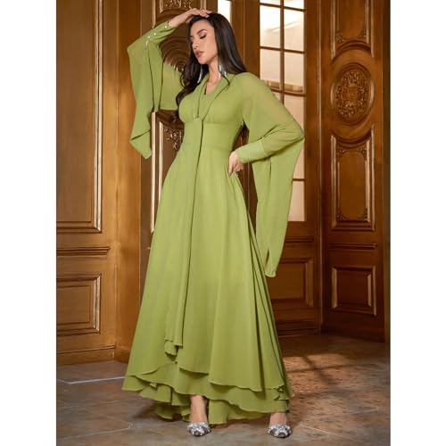 Image of TOLEEN Casual Dresses for Women Long Sleeve Flowy Swing Chiffon Maxi Dresses Yellow, X-Large