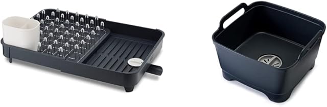 Joseph Joseph Extend Expandable Dish Rack - Grey & Joseph Wash and Drain Washing Up Bowl - Grey