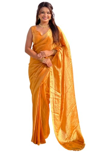 SGF11 Women's Shimmer Satin Tissue Saree Golden Tassels With Unstitched Blouse Piece product image 9