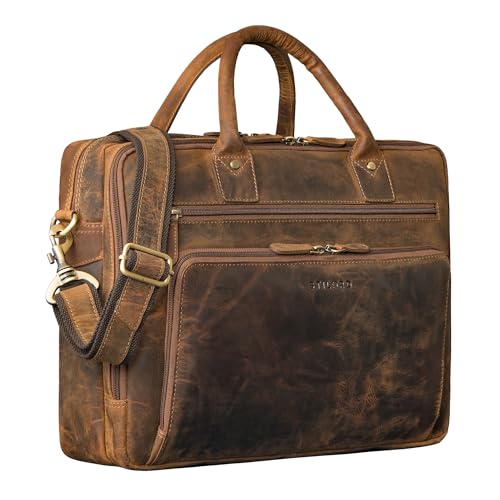 STILORD 'Dylan Grande Serviette Cuir Homme Sacoche Ordinateur 16 Pouces Besace Business - Cartable Enseignant A4 Porte Document avec Bandoulière Amovibl, Passant Valise Couleur:calais - marron