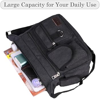 BOMKEE Canvas Messenger Bag, Satchel Bag Vintage Canvas Shoulder Bags Crossbody Laptop Side Bag For Work School Travel