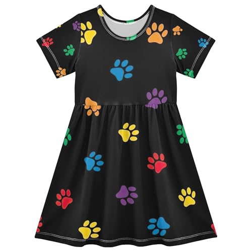 Toddler Girls' Dresses Colorful Dog Paw Cartoon Cute Spring Dress 2t Summer Short Children