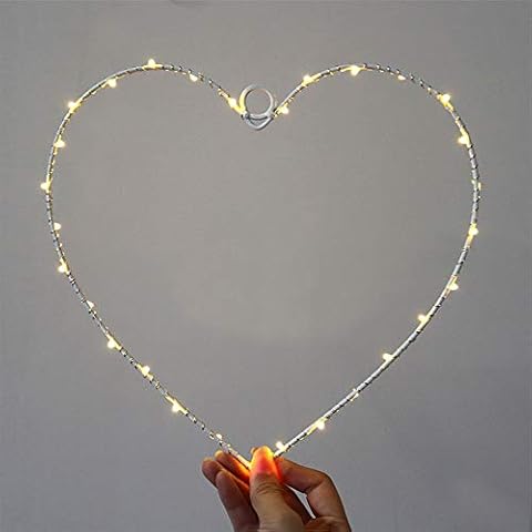 IHONYI Hanging Fairy Lights Heart Shape Wall Wrought Iron Wreath Lamp Battery Operated LED Hanging Light ​for Valentines Day Wedding Bedroom Decoration (B) Cover