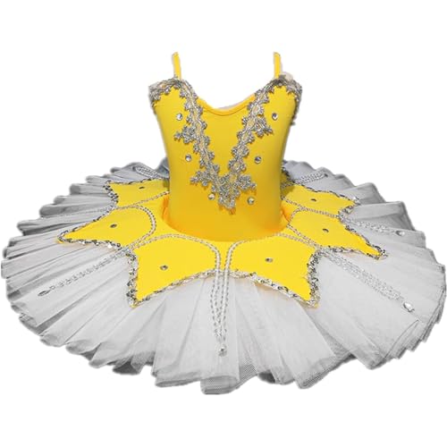 Photo de Qgtxf Ballerine Corset Sequin Strass Brodé Tulle Tutu Jupe Ballerine Swan Lake Costume,160cm,Yellow