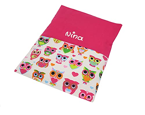 Cojín térmico infantil con nombre de búho, color rosa, para cojín de colza, con nombre