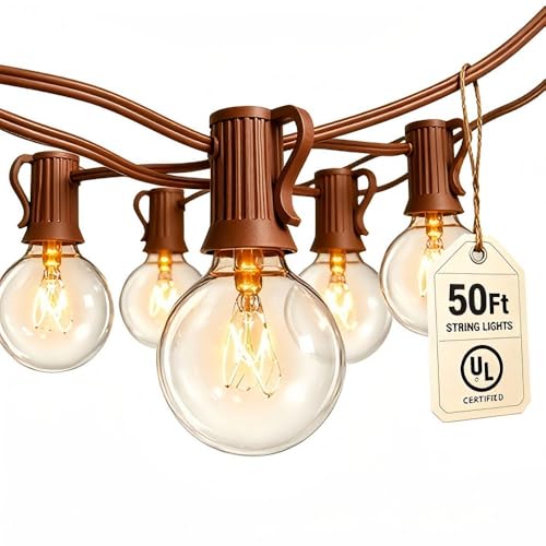 Abeja 50Ft Outdoor Patio String Lights with 53 Clear Globe G40 Bulbs,UL Certified for Patio Porch Backyard Deck Bistro Gazebos Pergolas Balcony Wedding Gathering Parties Markets Decor, Brown Wire Abeja 50Ft Outdoor Patio String Lights with 53 Clear Globe G40 Bulbs,UL Certified for Patio Porch Backyard Deck Bistro Gazebos Pergolas Balcony Wedding Gathering Parties Markets Decor, Brown Wire