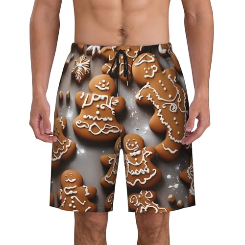 Gingerbread Cookies Print Men's Beach Pants Lightweight Quick-Dry Swim Pants with Mesh Lining for Men