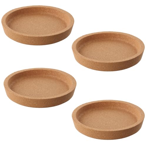 4 Pezzi Sottobicchieri Rotondi in Sughero Naturale, Sottobicchieri da Scrivania Assorbenti e Riutilizzabili – Spessi con Bordo Rialzato, per Bevande, Tazze da Caffè e Tazze