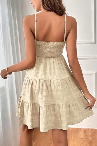 Image of HVEPUO Women Spaghetti Strap Sleeveless Smock Cami Mini Dress Summer Vacation Flowy Boho A Line Swing Short Dresses for Women