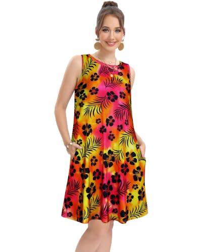 Image of elescat Women's Summer Dresses Casual Sleeveless Loose Sundress with Pocket