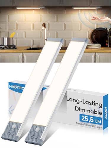 HIBOITEC Luci per Armadio-5 Livello di Luminosità Luce Armadio Led con Sensore, 25,5CM USB-C Lampada Ricaricabile, Longevità，Magnetica Adesiva Led Sottopensile Cucina Senza Fili (Luci Calde, 32,5cm)