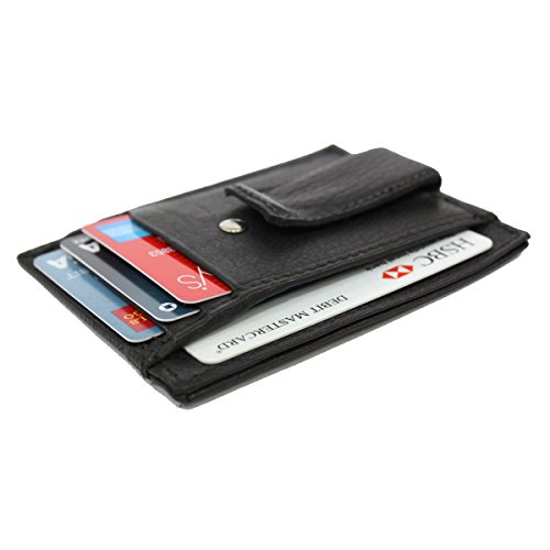 Lambskin Leather Men's Mini Wallet ID Credit Card Holder with Spring Clip