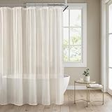 XOGUIBO Linen Shower Curtain Cream, Sheer Fabric Boho Farmhouse Shower Curtains for Bathroom Cotton Natural Cloth Liner Set 72' W x 72' L