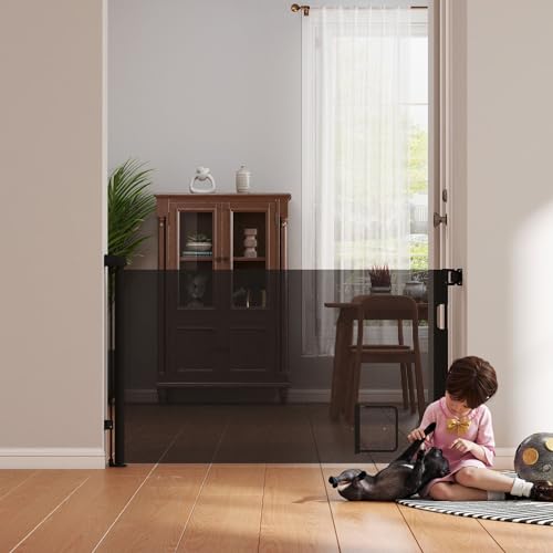 0-180cm Baby Absperrgitter, Treppenschutzgitter Ausziehbare mit Katzenklappe, Türschutzgitter, Einziehbares Babygitter, Schutzgitter Treppe für Babys und Haustiere (Schwarz)