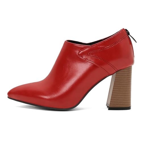 BEAUPAS Women's Pointed Toe Chunky Zip Up Pumps Block High Heeled Loafers Closed Toe Slip On Booties Vintage Dress Shoes2