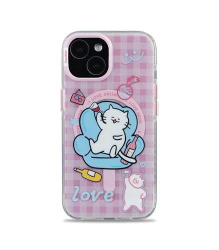 Image of Couch Queen Series Case for iPhone 15 Compatible with Wireless Charging | Fun Lazy Cat Cartoon Design with Glossy Finish | Slim Shockproof Protective Back Cover | Couch Queen Edition