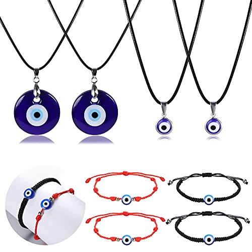 Sailimue 8 Pieces Evil Eye Jewelry Set Blue Eye Pendant Evil Eye Necklace Handmade Braided 7 Knots Evil Eye Bracelet Turkish Lucky Necklaces Bracelets for Women Men