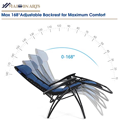 Maison Arts Padded Zero Gravity Lawn Chair Anti Gravity Lounge Chair Adjustable Recliner W/Pillow & Cup Holder Outdoor Camp Chair For Poolside Backyard Beach, Support 300Lbs, Blue #TOP5