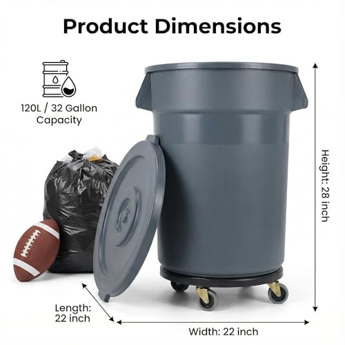 XAYIYXGS 32 Gallon Outdoor Trash Can with Lid and Wheels, Mobile Storage Containers for Tools and Supplies in Shopping Centres, Restaurants and Backyards (2) - Thumbnail 2
