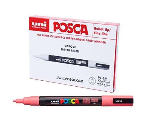 POSCA, UNI, Caneta Marcador PC-3M, Ponta Fine, traço de 0,9mm a 1,3mm, Rosa Coral, Caixa com 6 Unida