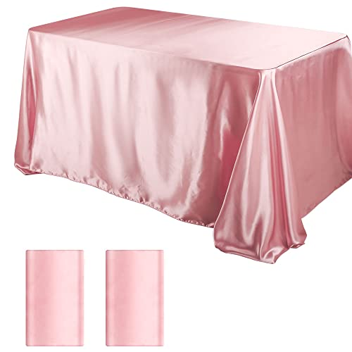 Aksipo 2 Pack Rose Gold Satin Tablecloth Smooth Fabric Table Cover Premium Table Cloth Bright Silk Rectangle Tablecloth For Wedding Banquet Party Events Dining Table Decoration, 90X132 Inch #TOP30