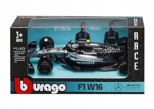 Bburago - F1 Mercedes-AMG W16 2025#12 Antonelli, 1:43 scale diecast car with Authentic details, replica F1 Mercedes, Silver/Black body, Official license, Recommended age 3+ years.