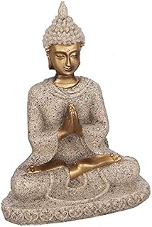BORDSTRACT Small Buddha Statue, Carved Statue, 3.1 inch Mini Sandstone Guanyin Statue, Buddha Statue for Home Decor, Meditation, Feng Shui, Gift (Golden A)