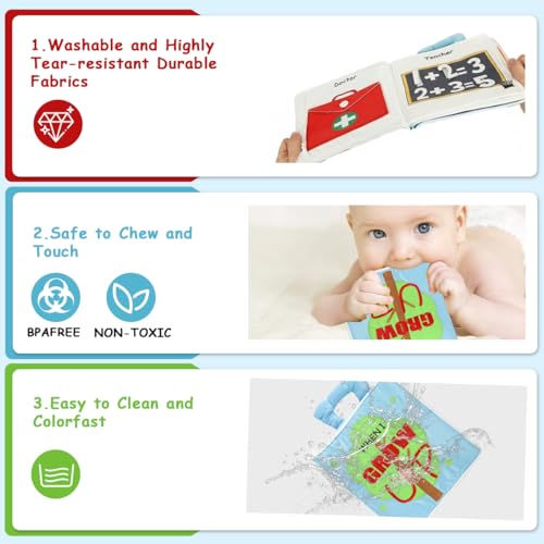 Image of SNOWIE SOFT Cloth Books for Babies 0 to 3 Years, Occupation-Themed Soft Sensory Books for Babies 6-12 Months with Fine Motor 3D Interactive Designs, Early Educational Learning English Sensory Toy