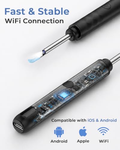Image of ELECTOMANIA Wireless Ear Wax Removal Tool Kit with 1296P HD Camera 6 LED Lights & Wifi Connection, Ear Cleaning Machine with 5 Silicone Tips Free, Light Weight, IP67 Waterproof for iOS and Android