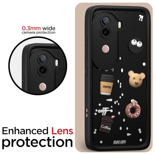 Image of Bintage Cute Fun Ball | Taddy Cartoon 3D Smiley Coffee Cup | Milk Donut | Full Camera Protection Back Cover Compatible for IQOO I2403 / Z9s 5G - Black