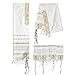 Holy Land Market Unisex Messianic Tallit - Holy Land Tallit Prayer Shawl - Soft Fabric 72 x 22 in with Bag, Card and Brochure (All White/Gold)
