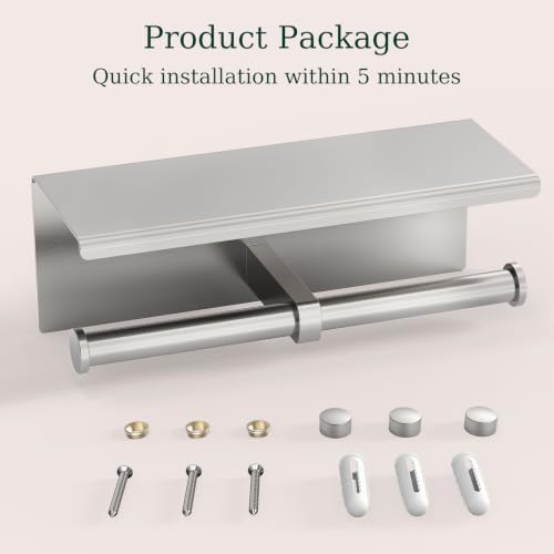 BWE Double Toilet Paper Holder with Shelf Wall Mount Tissue Holder Bathroom by BWE - Used condition - Image 8