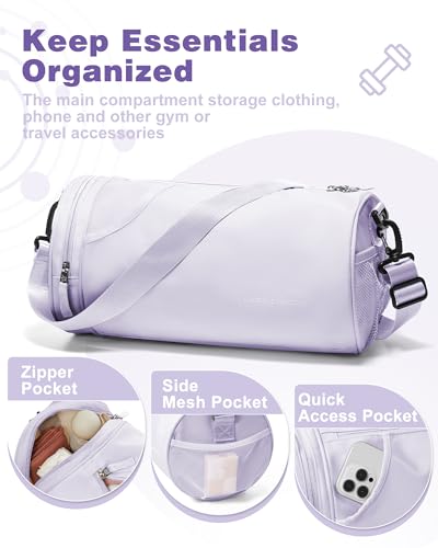Image of Small Gym Bag for Women,Waterproof Mini Duffle Bag Womens Spotrs Workout Bags Small Travel Duffel Bag with Wet Pocket Carry on Weekender Bags for Dance Swimming,Gym,Yoga,Fitness Purple