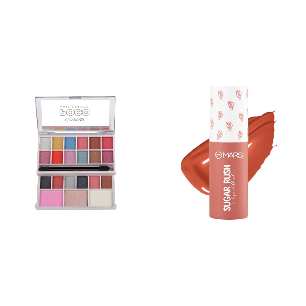 MARS Poco Face Makeup and eyeshadow Palette with Slider Case MARS Sugar Rush Liquid Blush 02-CORAL SORBET-image-6