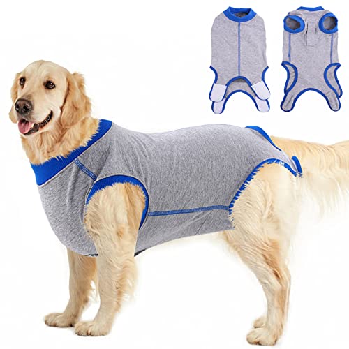 PUMYPOREITY Recuperación de Perro, Traje Quirurgico Camisa de Recuperación Anti lamiendo Body Postoperatorio Mascotas Abdominal Heridas Protector después de la Cirugía(Gris, XL)