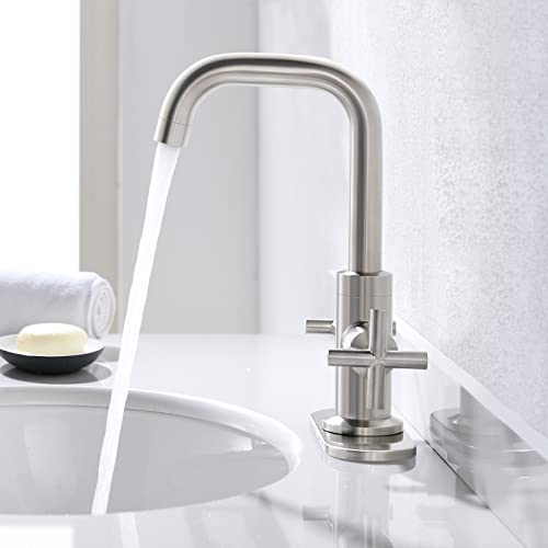 Brushed Nickel 2-Handle 4 Inch Centerset Bathroom Faucet With Drain,Deck Plate And Supply Hoses By Phiestina, Fit For 1-3 Hole, Sgf002-10-Bn #TOP3