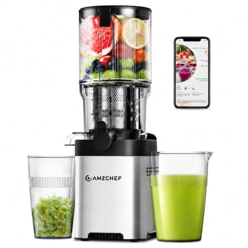 Image of AMZCHEF Cold Press Juicer, 5.4 inch Whole Fruit Self-Feeding Slow Juicer | Stainless Steel Slow Masticating Juicer Easy to Clean | Triple Strainers | Large Auger | High Yield