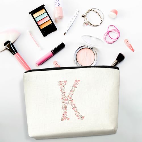Initial Makeup Bag Floral K Personalized Cosmetic Bag Monogrammed Gifts for Women Girls Bride Bridesmaid Monogram Zipper Pouch for Teacher Appreciation Mothers Day Birthday Wedding Bridal Shower Gifts2