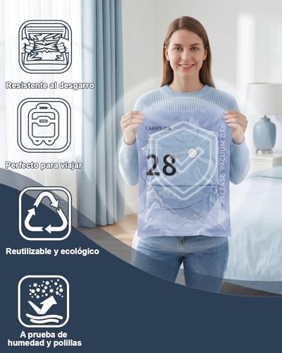 Miniatura 6 de Paquete de 12 bolsas de almacenamiento al vacío (4 de 100 x 80 cm, 4 de 74 x 54 cm y 4 de 64 x 47 cm) con bomba eléctrica y doble cremallera, impermeables y herméticas.