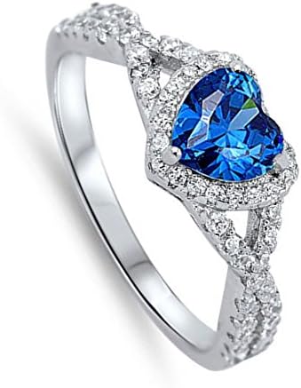 Blue Simulated Sapphire Heart Infinity Knot Promise Ring 925 Sterling Silver Size 10 - 1