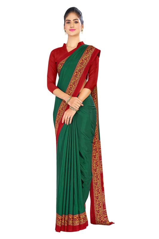 Bottle Green and Maroon Women's EEN Premium Italian Crepe Gaala Border Teachers Uniform Sarees With Blouse Piece-image-15